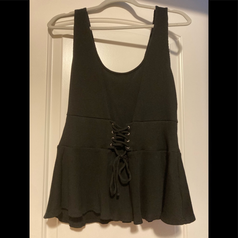 EXPRESS Black Peplum Corset Tie Tank